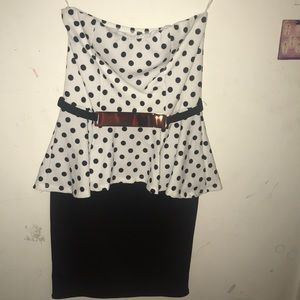 Polka dotted Strapless Dress With Ruffles